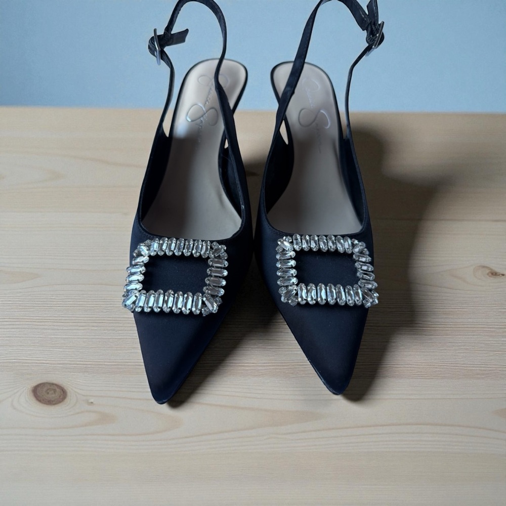 Jessica Simpson Black Heels with Rhinestone Accents